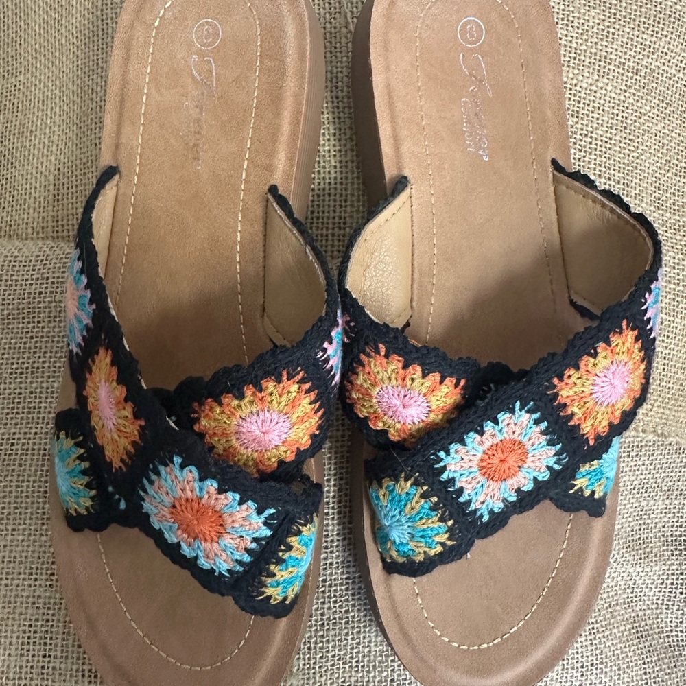 Vibrant Floral Crochet Women's Sandals